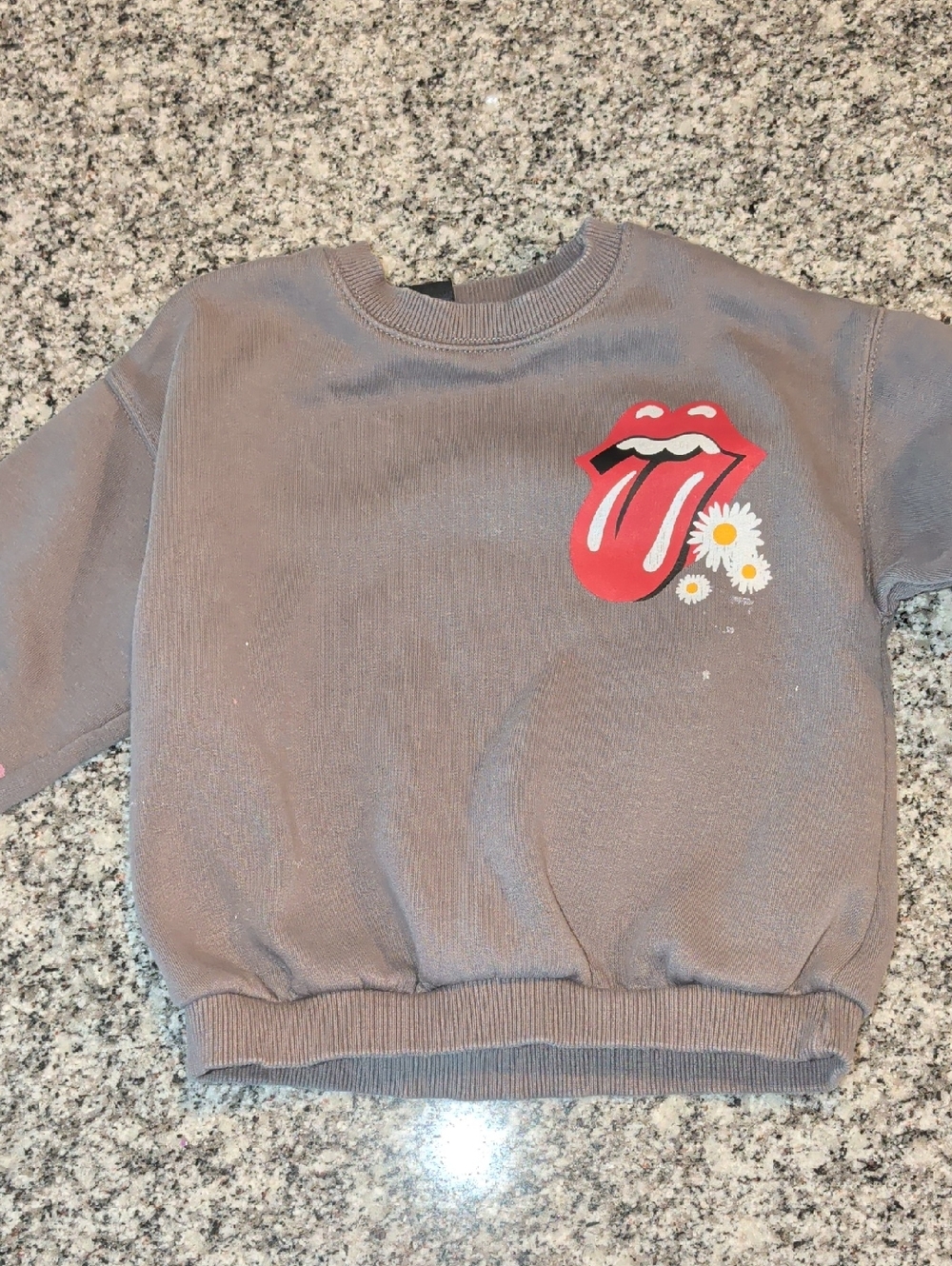 Zara Gray Sweatshirt with Red Tongue and Daisy Graphic Rolling Stones